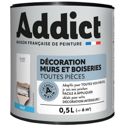 Peinture décoration Murs et Boiseries MAT 0,5 L blanc - ADDICT