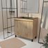Meuble de salle de bains Timber 2 portes L80 x H83 x P46 cm MDF chêne naturel + vasque céramique noire - AURLANE