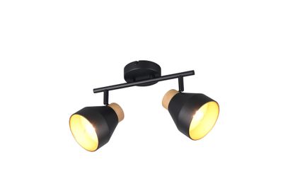 Réglette 2 spots E14 Valentin noir et bois 2x10W - REALITY