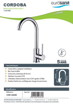 Mitigeur évier Cordoba chromé EUROSANIT
