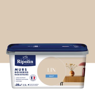 Peinture murs, boiseries et radiateurs lin mat 2,5 L - RIPOLIN