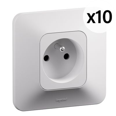 Prises électriques encastrables avec terre Blanc par 10 - Neptune LEGRAND