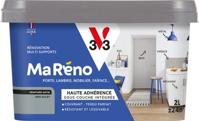 Peinture de rénovation multi- V33supports MaRéno gris galet finition satinée 2 L - V33
