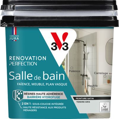 Peinture de rénovation pour salle de bain tendre gris finition satinée 0,75L - V33