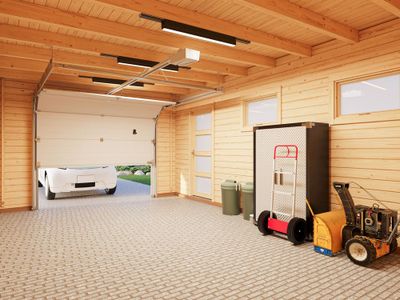 Garage en bois toit plat Rasmus avec porte sectionnelle - ép.44 mm - 25,5 m² hors-tout - PALMAKO