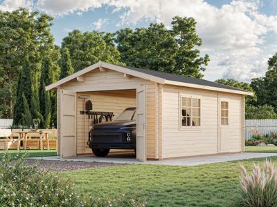 Garage en bois Roger avec porte bois - ép.44 mm - 37,2 m² Hors-tout - Livraison à domicile incluse - PALMAKO