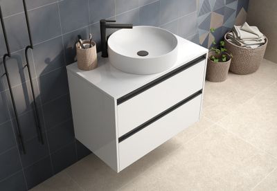 Caisson de salle de bains Thana 2 tiroirs L80 x H55 x P45 cm panneau de particules blanc