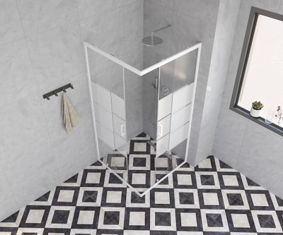 Accès d'angle coulissant 90x90x185 cm profilé blanc verre sérigraphié 4 mm Primera - OCEA