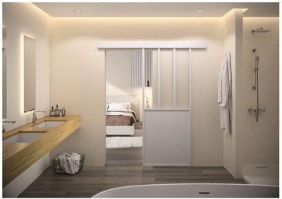 Porte coulissante aluminium blanc style Atelier vitrage clair largeur 93 cm OPTIMUM