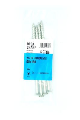 Vis charpente tête fraisée Torx 8 x 180 mm par 4 DESA