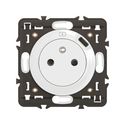 Prise électrique encastrable affleurante avec terre + USB-C Blanc - Céliane LEGRAND