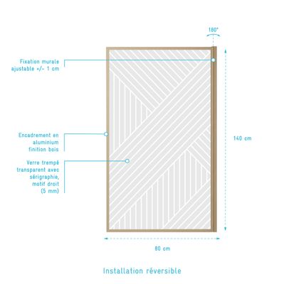 Pare-baignoire pivotant avec profilés décor bois 80x140 cm Japandi Straight AURLANE