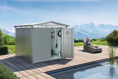 Abri de jardin en métal Panorama 6.35 m² gris quartz 1 porte BIOHORT Livraison à domicile incluse