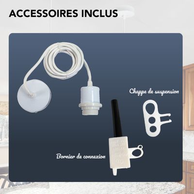 Monture métal E27 pour suspension avec fil tissu blanc - TIBELEC