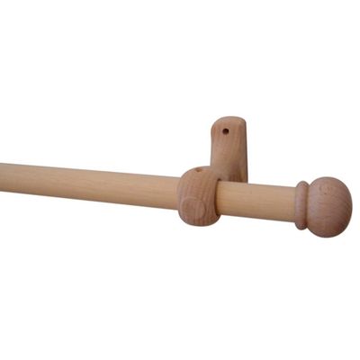 Kit tringle à rideaux en bois 1.80 m diam 20 mm Finition Bois brut - MOBOIS