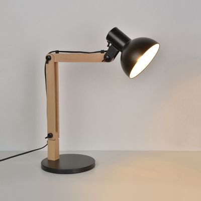 Lampe à poser articulée E27 Brody bois et noir 15W - COREP