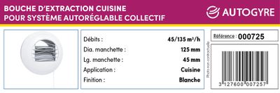 Bouche extraction cuisine 45/135 diamètre 125 mm AUTOGYRE