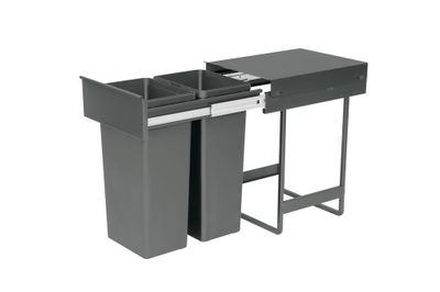 Poubelle extractible 2 bacs effet aluminium 32 litres VIBO