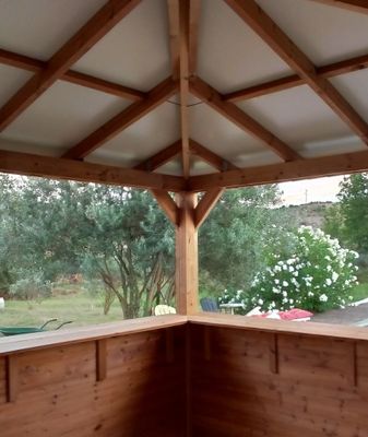Abri de jardin pool house BLUETERM en bois traité avec comptoir  12,31 m², Livraison à domicile incluse - HABRITA