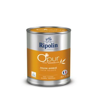 Peinture O'PUR mur & boiserie Jaune Ambré satin 0,5 L - RIPOLIN