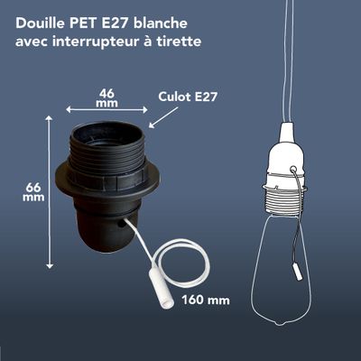 Douille électrique E27 avec interrupteur à tirette noir - TIBELEC