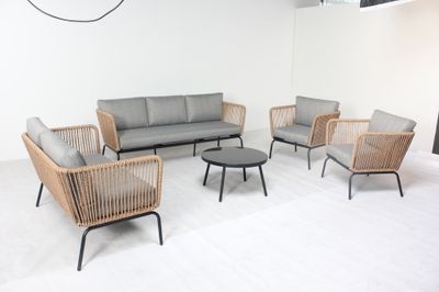 Salon de jardin CHRISTINA acier gris imitation rotin 7 places