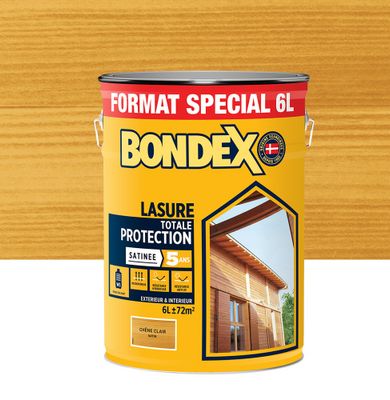 Lasure totale protection 5 ans chêne clair satin 6 L - BONDEX