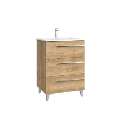 Meuble de salle de bains 3 tiroirs L59 x H82 x P45 cm mélaminé chêne naturel Cies