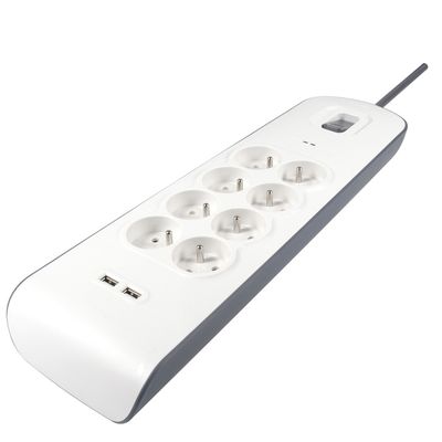 Multiprise parafoudre avec interrupteur 8 prises + 2 USB-A blanc/gris - DEBFLEX