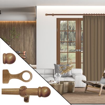 Kit de tringle à rideaux en bois 2 m diam 28 mm Finition Chêne - MOBOIS