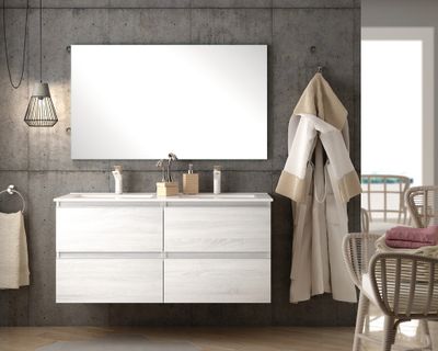 Meuble de salle de bains Inglet 120 x 61 x 45 cm 4 tiroirs bois mélaminé coloris hibernian + double vasque céramique - EGORE