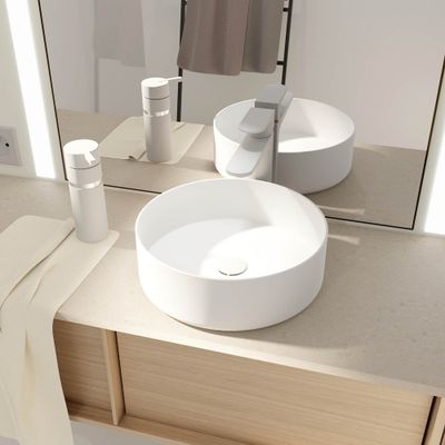 Vasque à poser ronde blanche mate 36x36x12cm - AURLANE