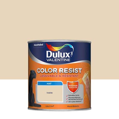 Peinture COLOR RESIST mur et boiserie Ivoire mat 0,5 L - DULUX VALENTINE