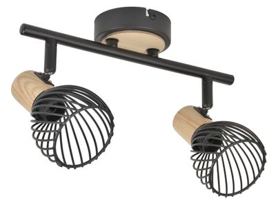 Réglette 2 spots E14 Kento noir et bois 2x25W - COREP