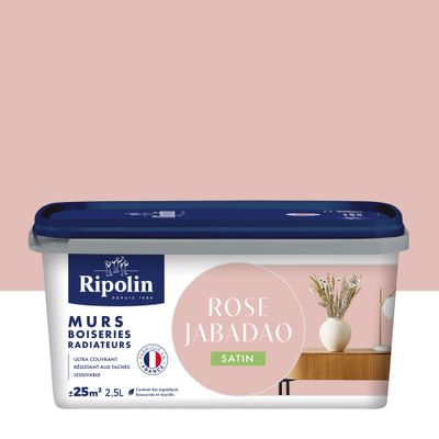 Peinture murs, boiseries et radiateurs rose jabadao satin 2,5 L - RIPOLIN
