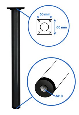 Pied rond noir diamètre 30 x 350 mm CIME