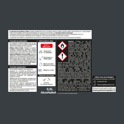 Peinture fer antirouille gris anthracite RAL 7016 brillant 0,5 L - JULIEN