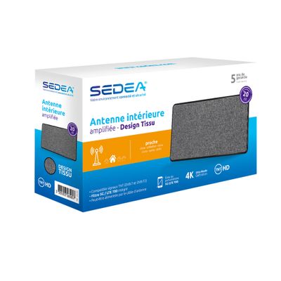 Antenne TV intérieure plate TNT HD tissu gris - SEDEA