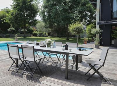 Table de jardin à rallonge ELISE aluminium graphite/gris perle 200 x 300 cm - PROLOISIRS