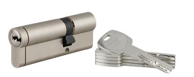Cylindre de serrure double entrée débrayable 30 x 60 mm Transit 1 haute sécurité nickelé 5 clés longues THIRARD