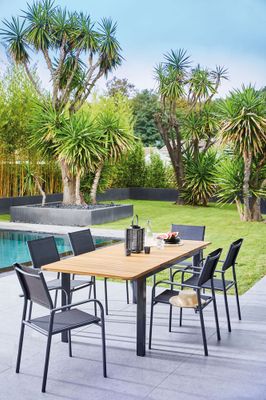 Table de jardin retangulaire BALITO en aluminium et acacia 160/220x90x74 cm PROLOISIRS
