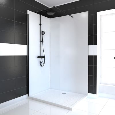 Panneaux muraux de douche blanc 90+120x210 cm avec profilés de finition et angle chrome - AURLANE