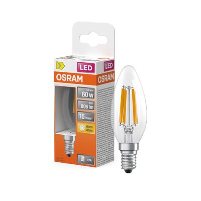 Ampoule LED E14 flamme à filament 6 W = 806 lumens blanc chaud OSRAM