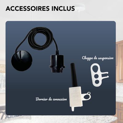 Monture métal E27 pour suspension avec fil tissu noir - TIBELEC