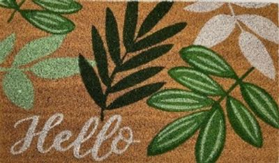 Tapis coco blanchi hello feuilles 40 x 60 cm - ID MAT