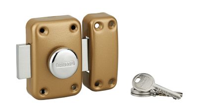 Verrou de porte d'entrée Apache à bouton et cylindre 45 mm doré 3 clés THIRARD