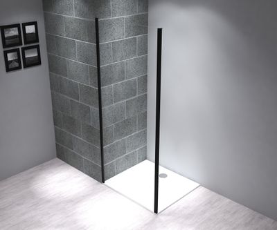 Paroi de douche latérale fixe 80x195 cm profilé noir verre transparent 6 mm Serenity - OCEA