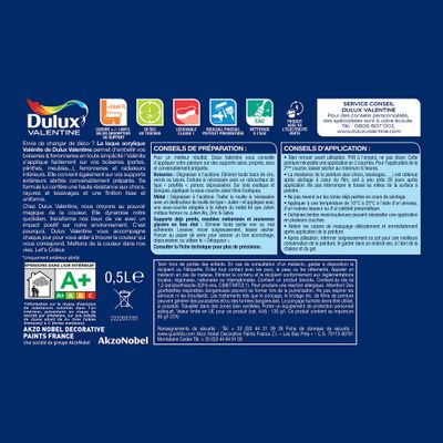 Peinture Boiseries Laque Acrylique Valénite Bleu Horizon Satin 0,5 L - DULUX VALENTINE