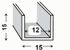 Profilé U aluminium brut 15 x 15 x 15 x 1,5 mm intérieur 12 mm 2,50 m CQFD