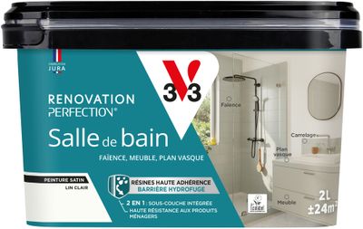 Peinture de rénovation pour salle de bain lin clair finition satinée 2L - V33